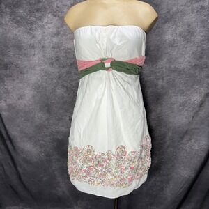 Y2K Chelsea & Violet Babydoll Strapless Mini Dress Sz 2 White Pink Fairy Floral